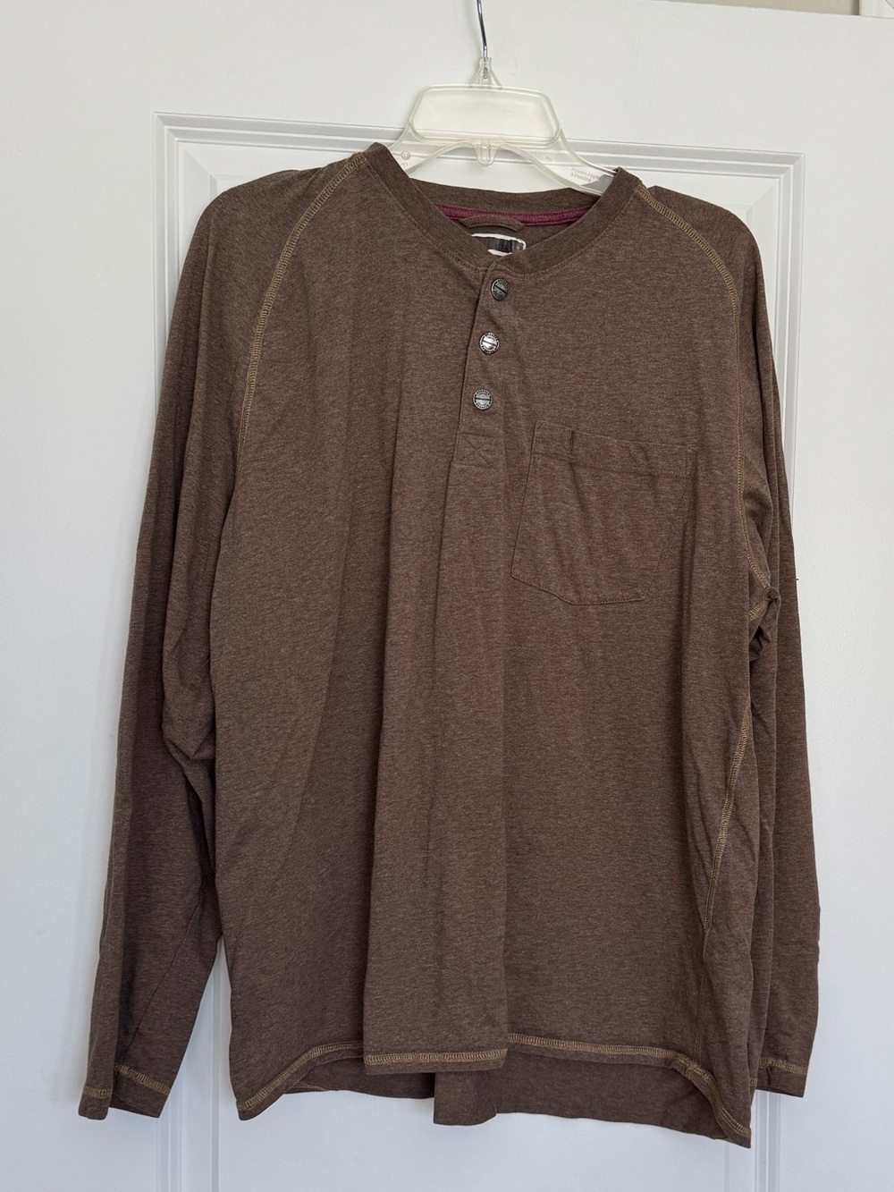 RedHead Brown Long-Sleeve Henley Shirt with Chest Pocket